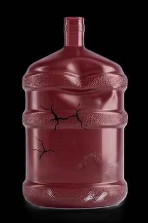 A cracked 19-litre water bottle, dark red