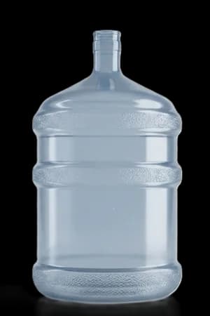 An empty 19-litre water bottle, clear