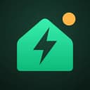 Wattwise app icon: a white lightning bolt in a green house on a dark tile, with an amber sun